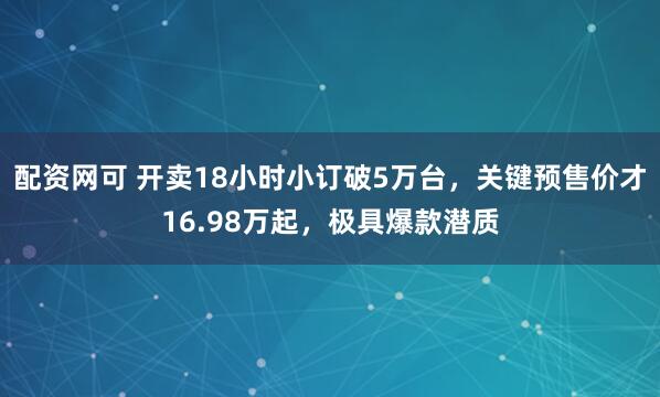 配资网可 开卖18小时小订破5万台，关键预售价才16.98万起，极具爆款潜质